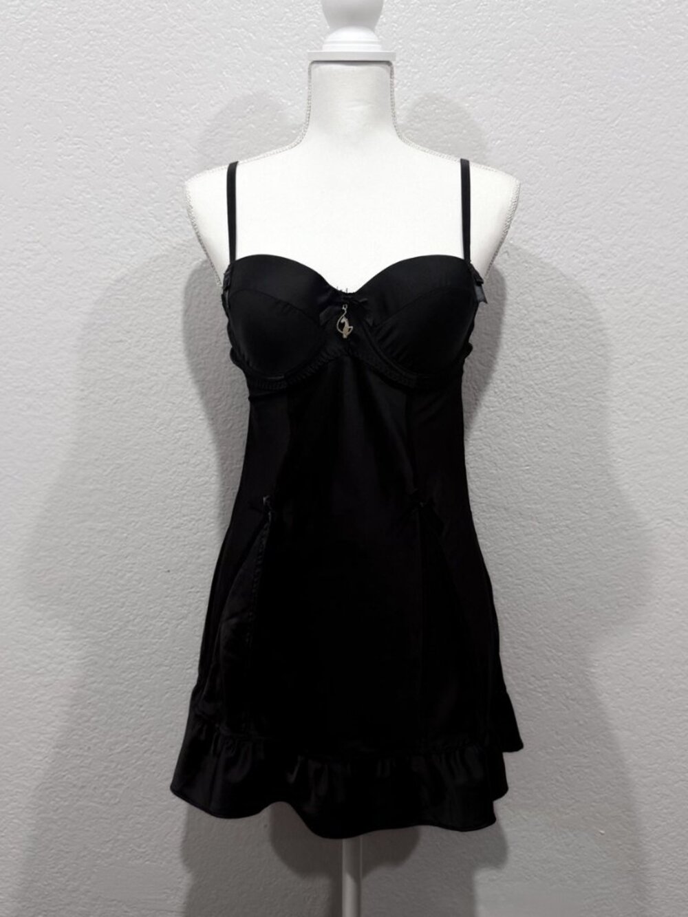 Baby Phat satin babydoll lingerie set black L NWT